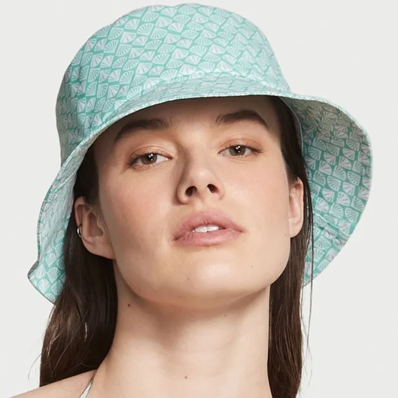 Victoria\'s Secret Beach Mint Green Shell-Print Bucket Hat Turtle Pattern Bucket Hat, Summer Accessory, Beachwear, Gift  main image 3